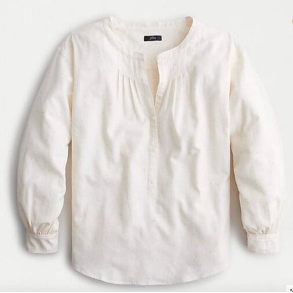 J. Crew Tops - NWT J.Crew Cream Speckled Popover Donegal Flannel Blouse 100% Cotton Size Medium